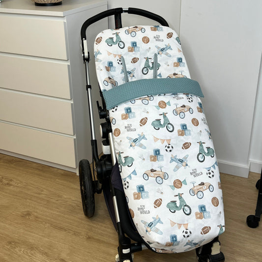 Pram footmuff (mid-season/summer) waterproof "Retro world" collection