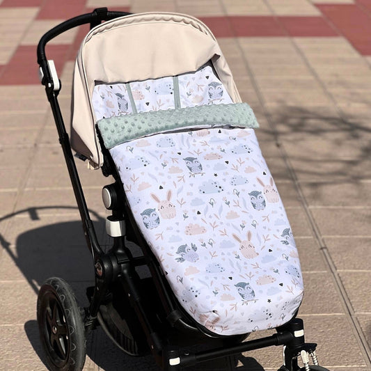 Pram footmuff (winter) waterproof "Owl and Rabbit" collection