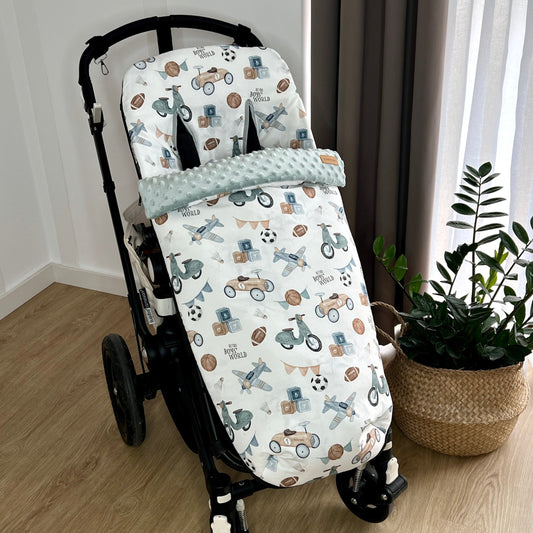 Pram footmuff (winter) waterproof "Retro world" collection